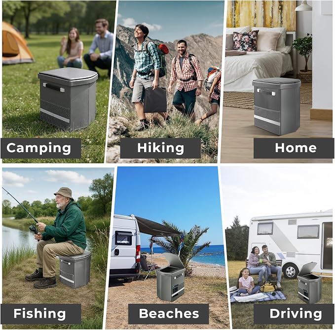 2026 Upgraded XL Portable Toilet for Adults,Tall Camping Toilet with Lid and Convenient Carry Bag, Portable Potty for Camping, Hiking, Car Travel,Truck, RV, Boating, Road Trips, Beach (Gray, 16.5''H)