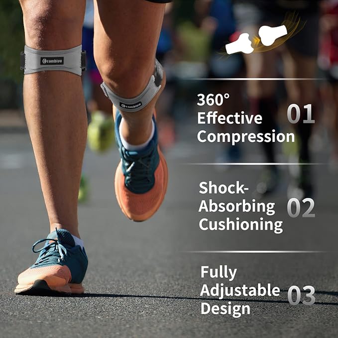 CAMBIVO 2 Pack Patella Tendon Knee Straps, Knee Brace for Women & Men with Extra Straps, Patella Bands for Pain Relief, Osgood Schlatter, Jumper’s Knee, Tendonitis, Running, Basketball, Volleyball
