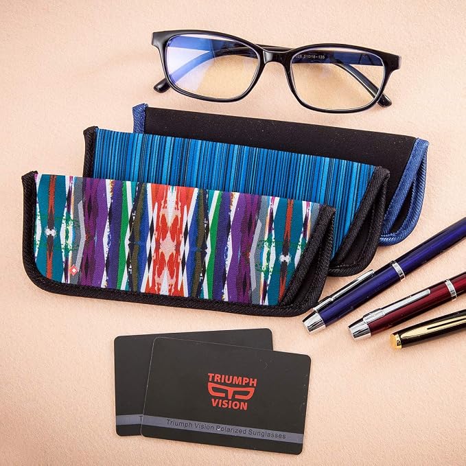 TRIUMPH VISION 3 Pack Reading Glasses Pouch Soft Case Eyeglass Sleeve Slim | Alternative to Bulky Case in bag, Lightweight Lined Padded Protect Optical lens Slip in, Cute Pattern Portable for Daily Use