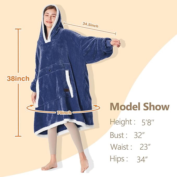 Catalonia Oversized Blanket Hoodie Sweatshirt, Wearable Sherpa Lounging Pullover for Adults Women Men