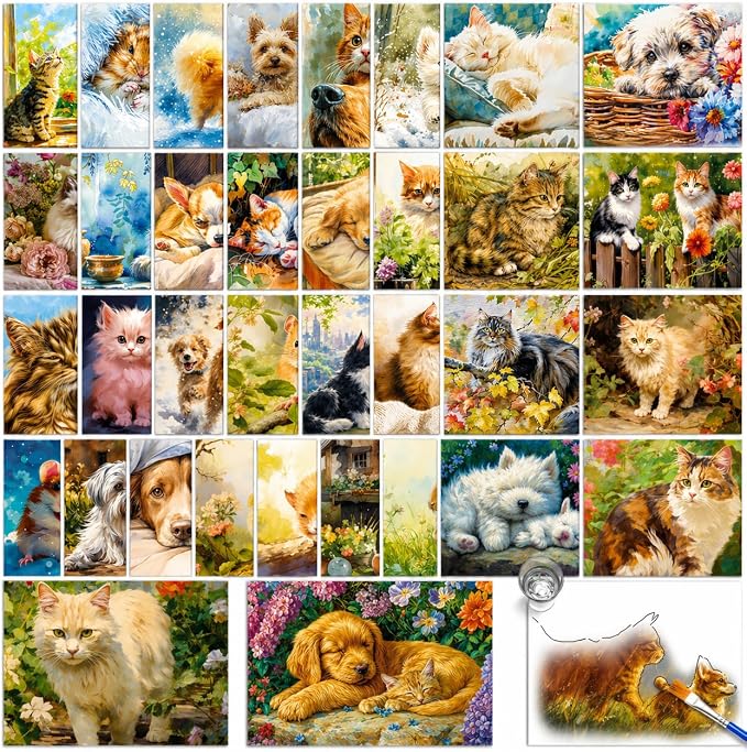 36Pcs Dementia Activities for Seniors,Reusable Water Coloring Set for Dementia Memories Activities, Adults Seniors Toys Games with Painting Brush Drawing Gifts (Animals)