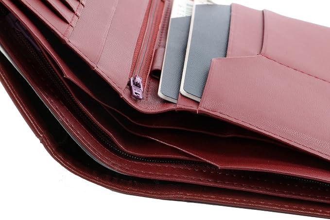 Genuine Sheep Leather Smart Family Size Passport Travel Wallet/Holder (ruby woo)