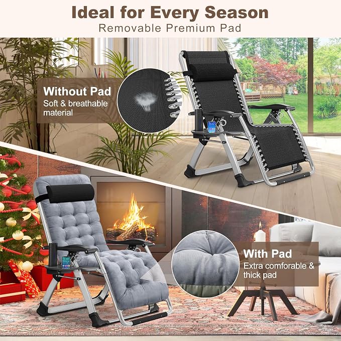 Comfy Folding Recliner Chair -Bedroom Living Room Chairs | Patio Lounge Chair with Removable Cushion for Indoor Outdoor