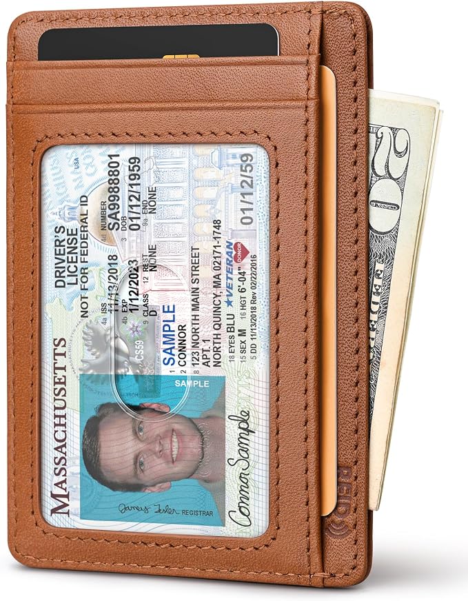 Buffway Slim Wallet for Men Women Minimalist Small Leather Front Pocket Wallets with RFID Blocking and Gifts Box - Bassa Brown