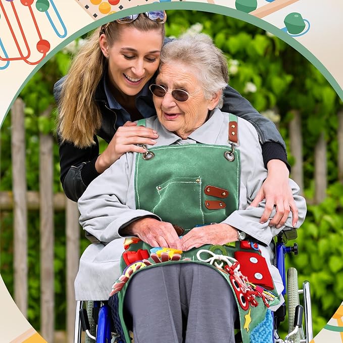 Fidget Apron for Elderly Fidget Blanket for Dementia Alzheimer's Therapy Activity Apron Anxiety Relief supplies(Green)