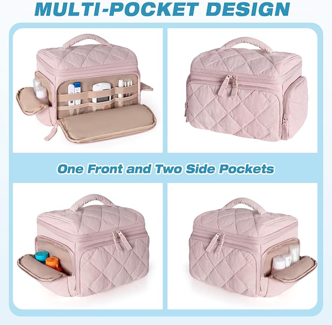 Marscamd Pill Bottle Organizer with Insulated Pocket, Pink (Bag ONLY) | with 4 Customized Dividers & Padded Protection for Pill Bottles, Insulin and First Aid Supplies