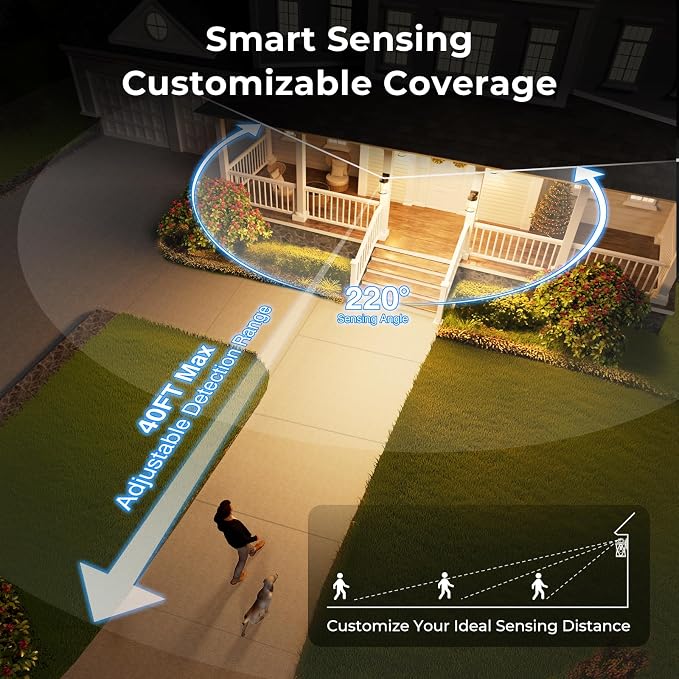 VIANIS Large Advanced Motion Sensor Outdoor Lights, Outdoor Wall Lights | Easy-to-Install, Aluminum Waterproof Porch Light, Water Glass, Black Dusk to Dawn Outdoor Wall Lights for Porch, Garden, Door
