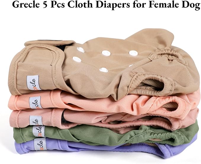 Female Dog Diapers 5Pcs - Premium Reusable Diapers for Doggie in Heat - Highly Absorbent Dog Diapers Female for Pet Incontinence with Adjustable Snaps,M