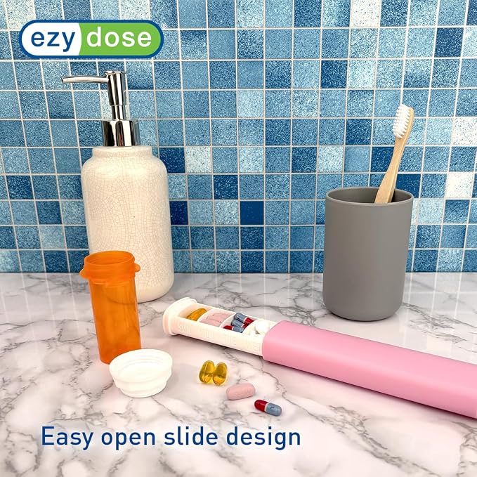 Ezy Dose Weekly (7-Day) Pill Organizer, Sliding Medicine Planner, Pink | Daily Medication Storage Case with BPA-Free Plastic with Plastic Exterior, For Tablets, Vitamins & Supplements, 6.5-Inch