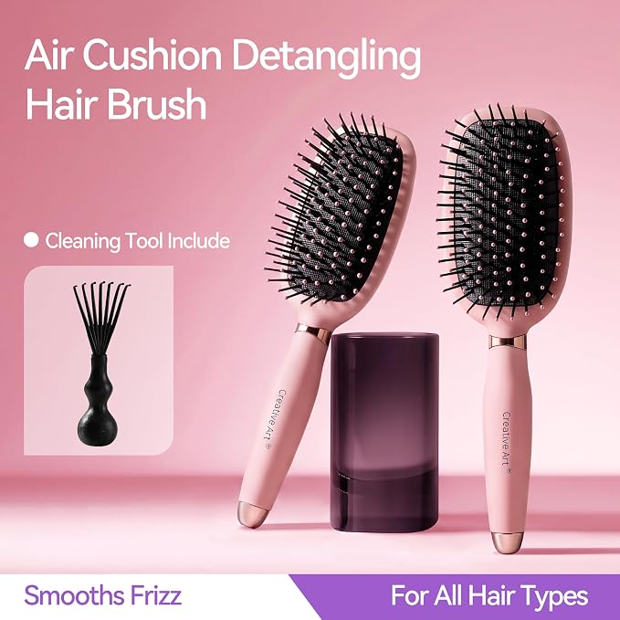 Detangling Hair Brush, Tangle-Free Detangler with Cushion Soft Bristles | Reduces Hair Breakage, Anti-Frizz & Boosts Shine, Works Straight/Curly/Thick/Fine Hair, Wet & Dry for Women & Men, Pink