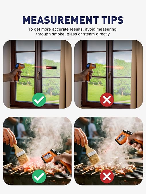 Infrared Thermometer Gun -58°F to 788°F Range (Not for Human Body Temp) | Digital Temperature Gun for Cooking, BBQ, Oven, Engine, HVAC | Non-Contact Measuring & Backlit Digital Display