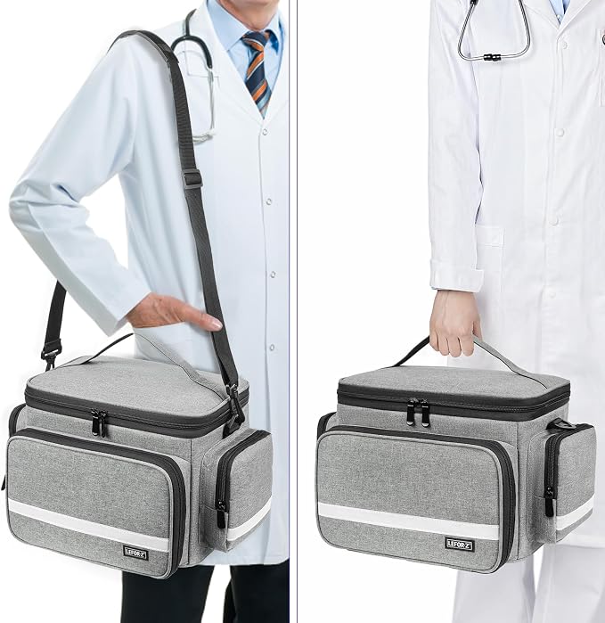 LEFOR·Z Small Medical Bag,First Aid Bag Empty,Home Health Nurse Bag with Detachable Divider,Medical Supplies Storage Tote for Nursing Student,Therapist,Doctors,Grey(11.75 x 7.6 x 8 inch)