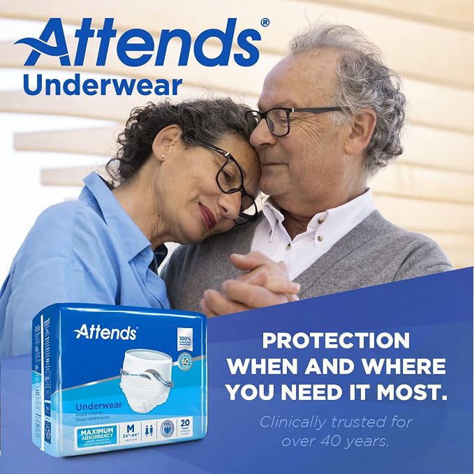 Attends Adult Absorbent Underwear, Medium [80 Count] - Maximum Absorbency for Men and Women - Disposable Pull-On Diapers with Tear-Away Sides and Breathable Waistband - AP0720
