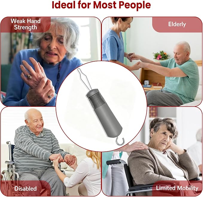 Button Hook with Zipper Pull, Button Assist Tool, Button Hook for Seniors, Disabled, Limited Hand Mobility, One Handed Button Helper Tool, Gifts for People with Disabilities, Gray
