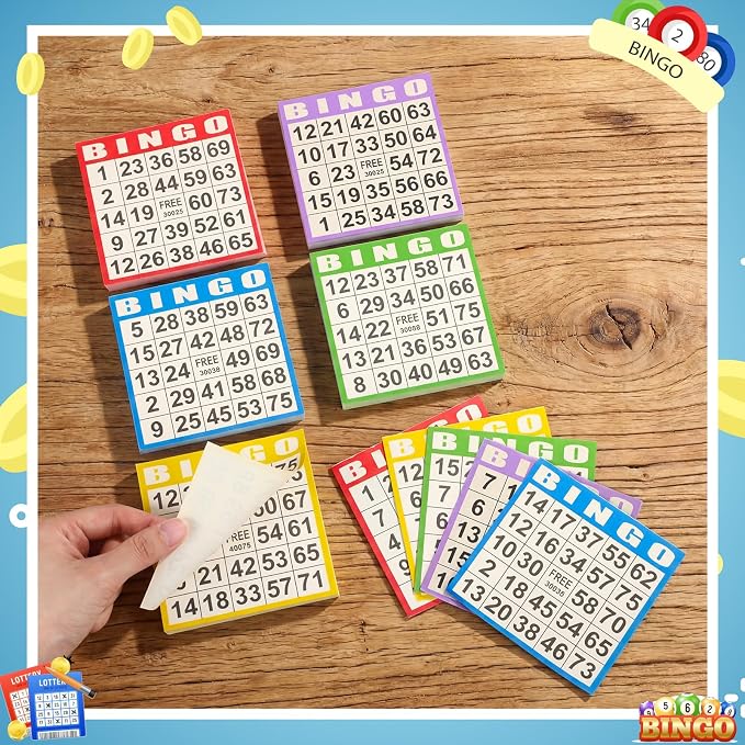 Harloon 500 Sheets Bingo Paper Game Cards 20 Books 4"x4" Disposable Cards Suit for Family Game Nights Large Groups Activities (Fresh Color)