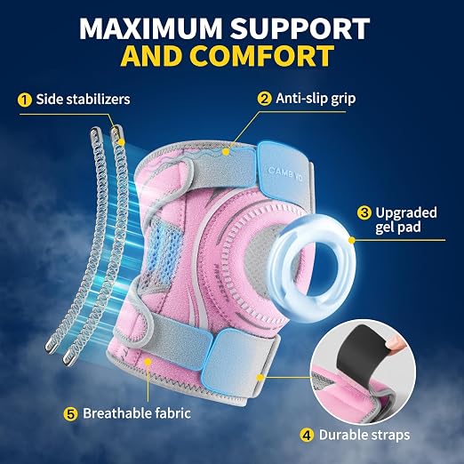 CAMBIVO ELITE Knee Brace with Side Stabilizers & Open Patella Gel Pad — Adjustable Support for Meniscus, Arthritis, ACL, MCL Recovery, Knee Support for Men and Women - Please Check Size Chart