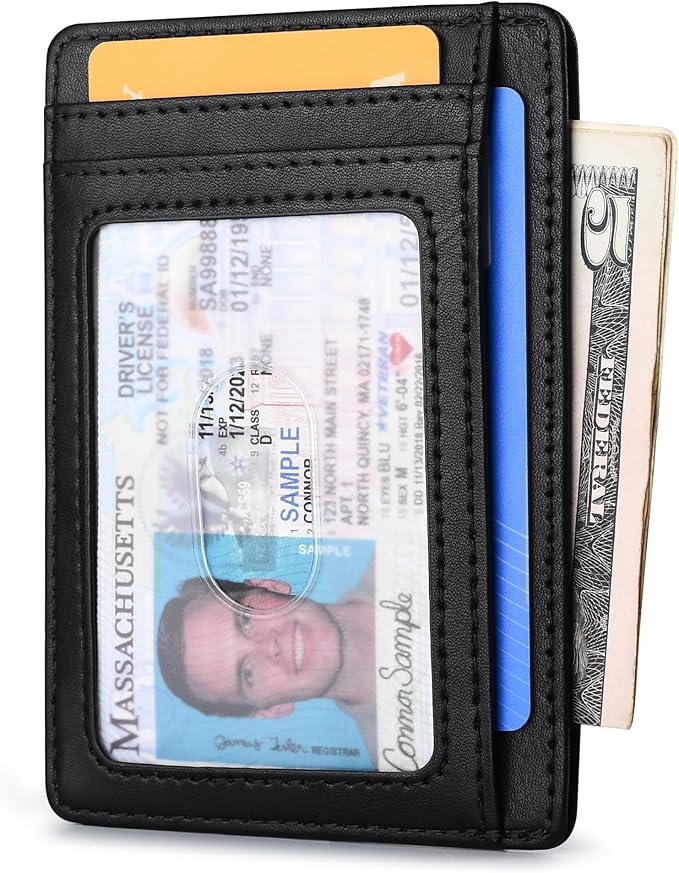Buffway Slim Minimalist Front Pocket RFID Blocking Leather Wallets for Men and Women - Slate Black | Slim
