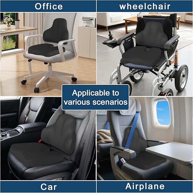 Cushion and Lumbar Support Pillow, Relief Pressure Seat Cusion for Office Chairs & Car Seat, Ergonomic Design Cusion for Tailbone Pain Relief, Sciatica & Back Support (Black, Lumbar&Cusion)