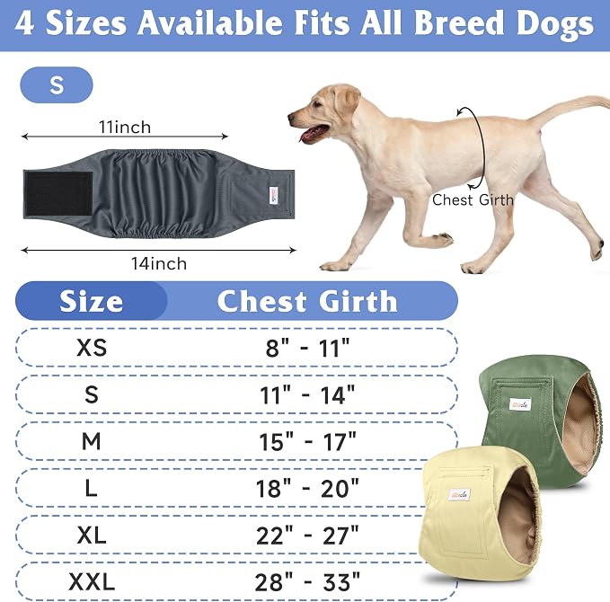 5 Pack Dog Diapers Male Reusable, Premium Belly Bands for Dogs, High Absorbing Male Dog Pee Wraps for Doggie in Incontinence or Excitable Urination Gray,Green,Brown XL