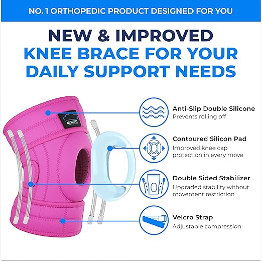MODVEL Knee Brace with Side Stabilizers | FSA or HSA eligible | Patella Gel Pads Knee Support Braces for Knee Pain, Meniscus Tear,ACL,MCL,Arthritis, Joint Pain Relief,Injury Recovery. (XXL Pink)
