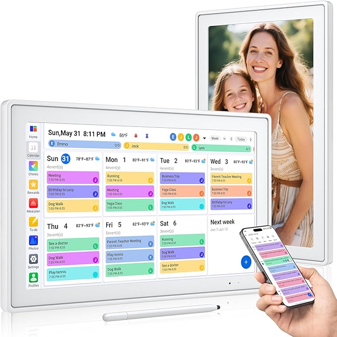 15.6 Inch Digital Calendar, Smart Touchscreen Wall Calendar Planner with Chore Chart, Electronic To-Do List, 32GB Meal Planner & Family Organizer Schedule Board, Photo Frame