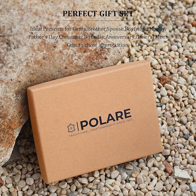 Polare Slim RFID Blocking Leather Passport Holder Travel Bifold Wallet For Men (Dark Brown with AirTag Holder)
