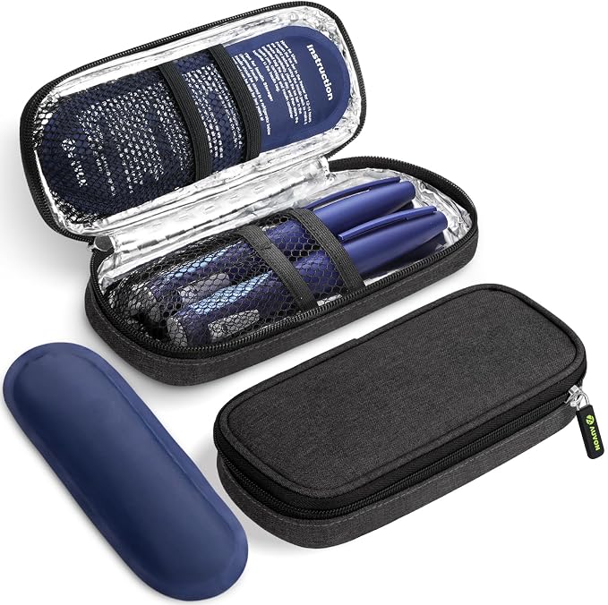 AUVON Insulin Cooler Travel Case, Diabete Care, 2x90g TSA-Approved Ice Pack | Diabetic Medication Insulated Cooling Bag for 2 Insulin Pens and Diabetic Supplies Storage, Compact for Daily Life and Trips