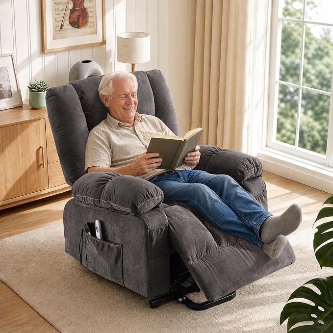 Electric Power Lift Recliner Chair Sofa with Massage and Heat for Elderly,Lift Chair with Front Pocket & Side Pockets for Living Room