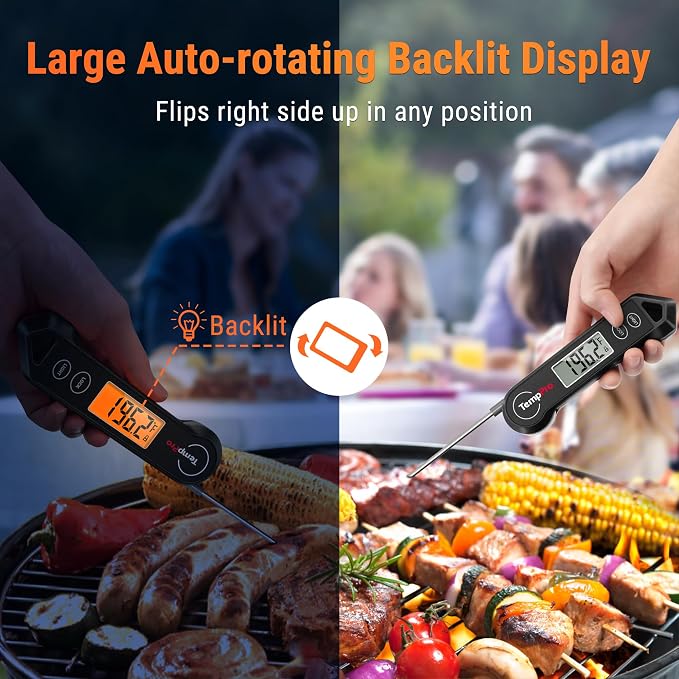 TempPro TP19H Waterproof Digital Meat Thermometer | Ambidextrous Backlit & Motion Sensing, Cooking Food Thermometer for BBQ Grill Smoker Oil Fry Candy Thermometer