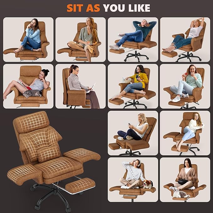 ELABEST C39 Cross Legged Office Chair with Footrest & Convertible Armrests-Pet-Friendly Criss Cross Home Desk Chair, Ergonomic Recliner with Lumbar Pillow,Big and Tall Executive Chair