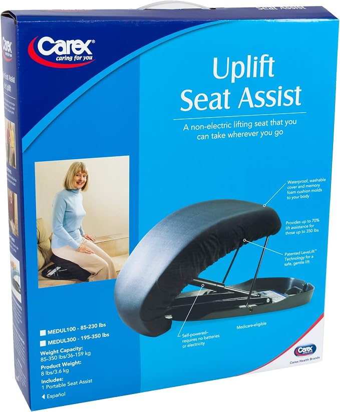 Carex Uplift Premium Seat Assist Plus With Memory Foam - Chair Lift And Sofa Stand Assist - 70% Seat Lift Assistance Up To 350lbs