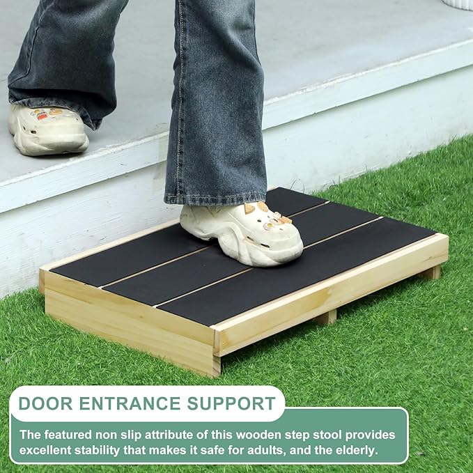 3.5" Wooden Platform Step Stool,24" Platform with Non Slip Rubber Stepping Surface for Adults & Elderly Bed Steps Wooden Mobility Stepping Stools for Bedroom, Bathroom, Kitchen, Garden