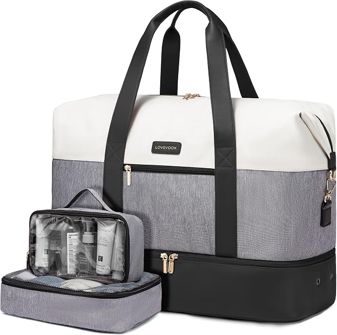 LOVEVOOK Weekender Bag for Women, Large Duffle Bag for Travel with 2 Packing Cubes, Carry on Overnight Bag with Shoe Compartment, Mom Hospital Bags for Labor and Delivery