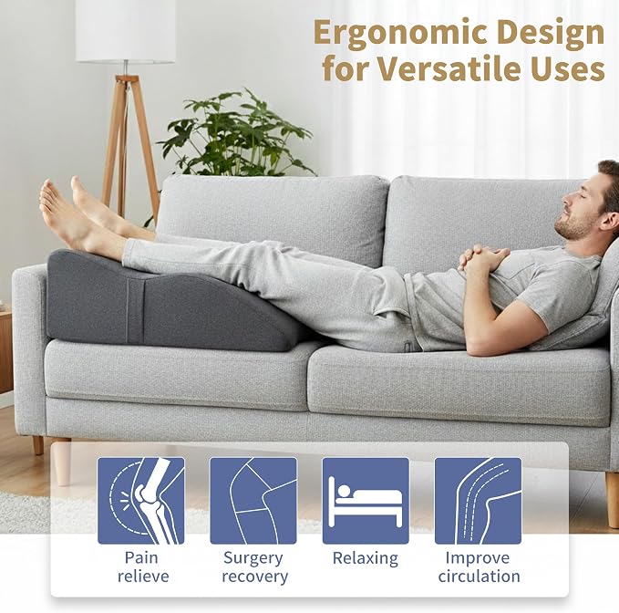 itcozy Leg Elevation Pillow with Soft Memory Foam, Wedge Pillow for Reading, Rest, Surgery, Relieves Back, Swelling, Hip, Knee Pain and Improves Blood Circulation