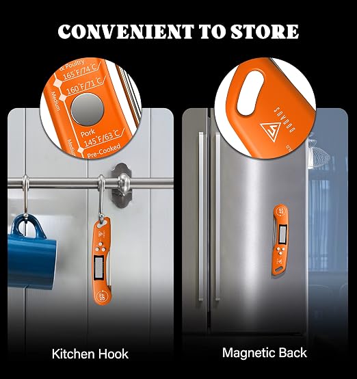 DOQAUS Digital Meat Thermometer, Instant Read Food Thermometer for Cooking | Backlit & Auto-Rotating Display, 4.6” Probe Perfect for Grilling, Baking, and BBQ Gift for Dad Men - Orange