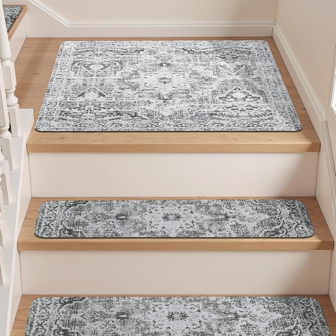 Stair Treads Non-Slip Landing Rug 31"x31" Matching Mat for Wooden Steps | Square Capet Stair Treads Rubber Backing Stair Runner Anti-Slip Stair Landing Mat