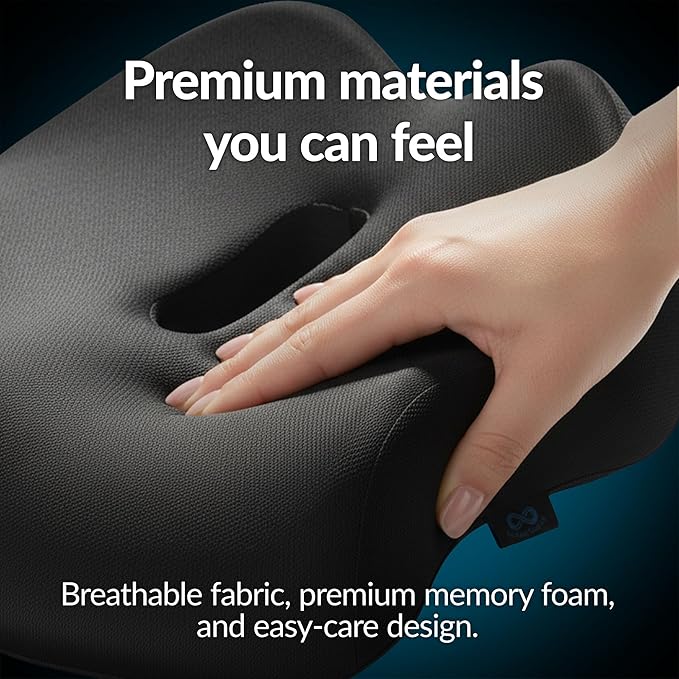 Everlasting Comfort Premium Memory Foam Seat Cushion for Office & Car - Elevate Series Ergonomic Chair Cushion - Doctor Recommended Support Pillow for Tailbone, Sciatica Pain Relief, Desk Accessories