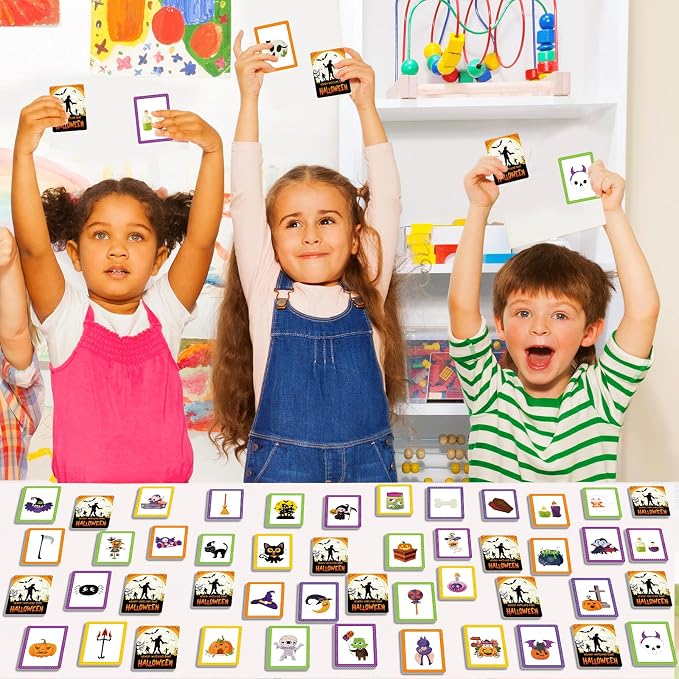 gisgfim 100 PCS Memory Matching Game Happy Halloween Concentration Memory Games Card for Kids Educational Ages 3-8 A Fun & Fast Halloween Theme Matching Games