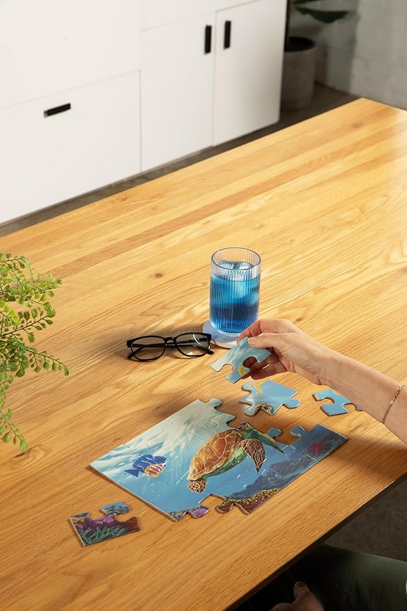 Large Piece Jigsaw Puzzle – Easy & Colorful, Dementia & Memory Activities for Seniors, Elderly Gifts, 16 Pieces, Aquamarine