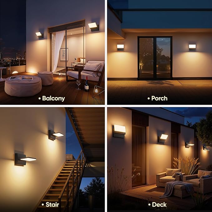 LED Outdoor Wall Light 2-Pack, Rotatable Adjustable Head, IP65 Waterproof Porch Light for House Patio Garage, 3000K Warm White, Matte Black Aluminum Modern Sconce