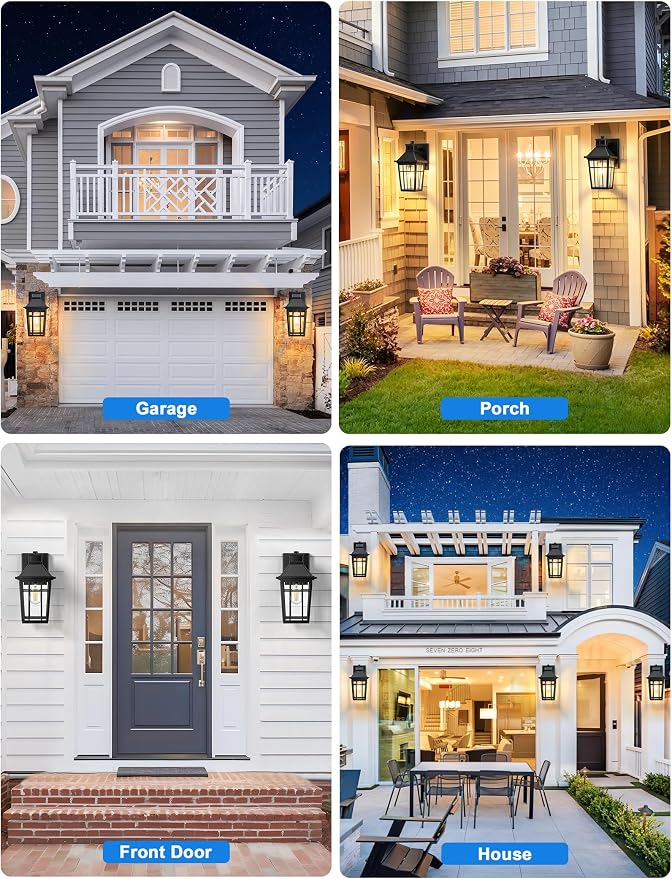 Lotsky Motion Sensor Outdoor Wall Lights, Dusk to Dawn Porch Light 2 Packs, Aluminum Waterproof Exterior Lighting Fixture, Black Farmhouse Outside Sconces for Front Door, Garage, Patio