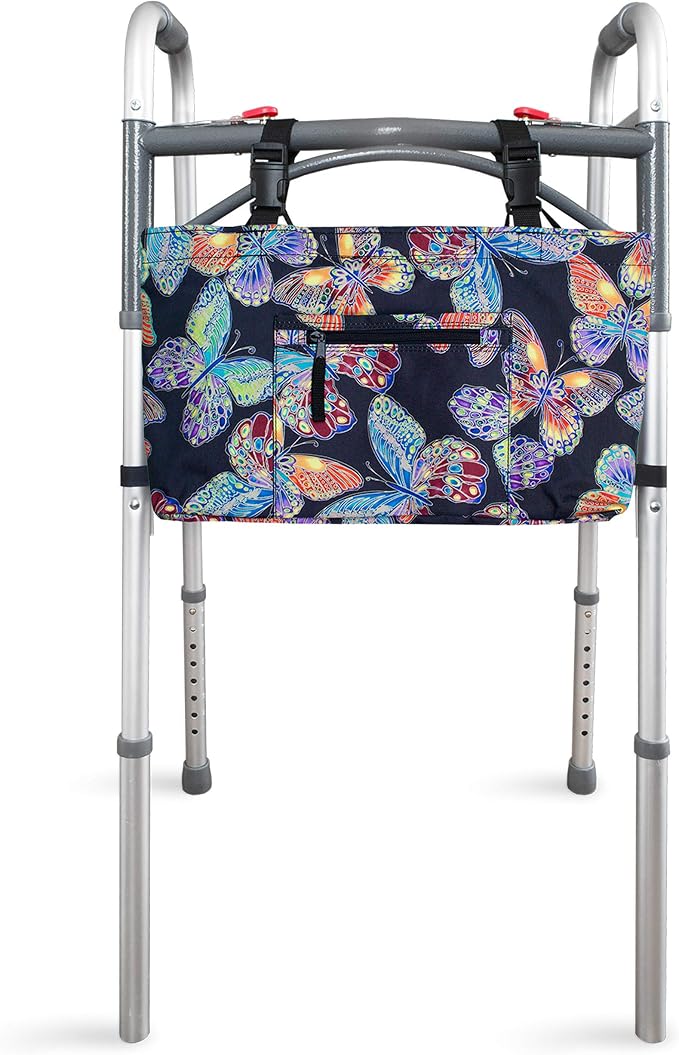 RMS Water Resistant Tote Bag for Walker and Scooter (Butterfly) | Walker Bag and Organizer, Carry a phone, wallet and personal items on a walker, rollator or scooter within easy reach