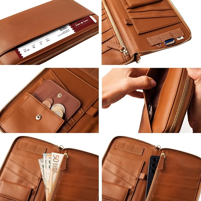 Travel Document Organizer - RFID Passport Wallet Case Family Holder Id Wristlet
