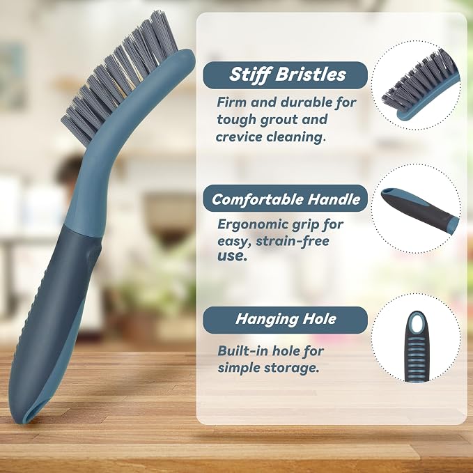 2 Pack Grout Scrub Brush with Stiff Bristles | Small Cleaning Brush for Kitchen, Bathroom, Tile Floors, Gaps, Crevices and Window Tracks with Durable Scrubbing Bristles