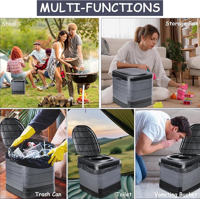 Aircity Upgrade XL Portable Toilet,Folding Camping Toilet for Adults Travel | Travel Camping Potty with Lid,Extra Space & Strong Support for Camping, Hiking, Road Trips, Cars, Trucks Outdoor Use