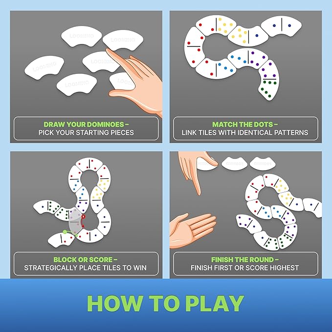 Queensell Loomino - Domino Set for Kids and Adults - New Generation of Dominoes Game - Family Board Game for Kids and Adults