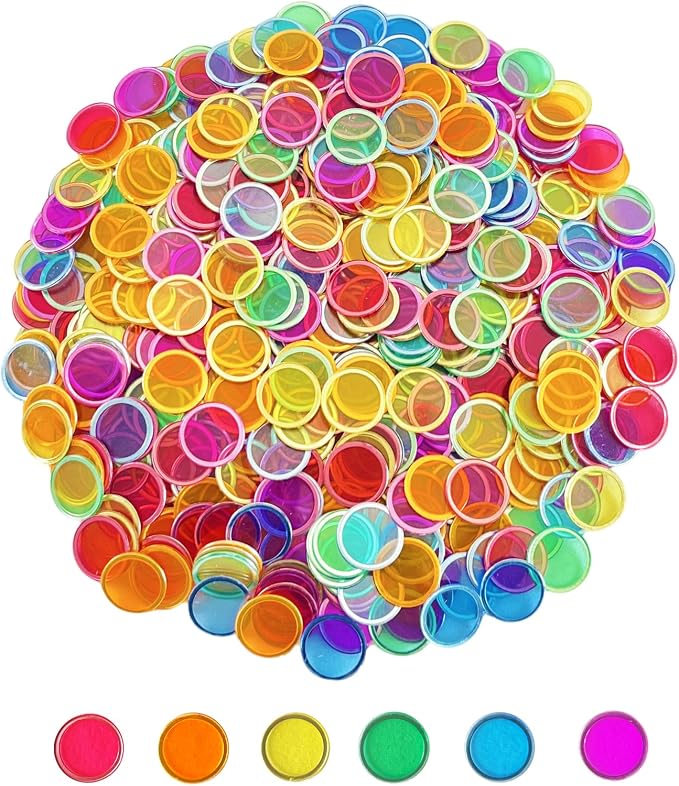 SEETOOOGAMES Magnetic Bingo Chips Tokens - 600 Pieces 6 Color Transparent Magnetic Chips for Classroom - 19mm Mixed Color