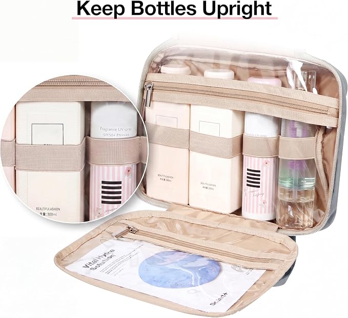 BAGSMART Toiletry Bag Hanging Travel Makeup Organizer with TSA Approved Transparent Cosmetic Bag Makeup Bag for Full Sized Toiletries, Medium-Grey