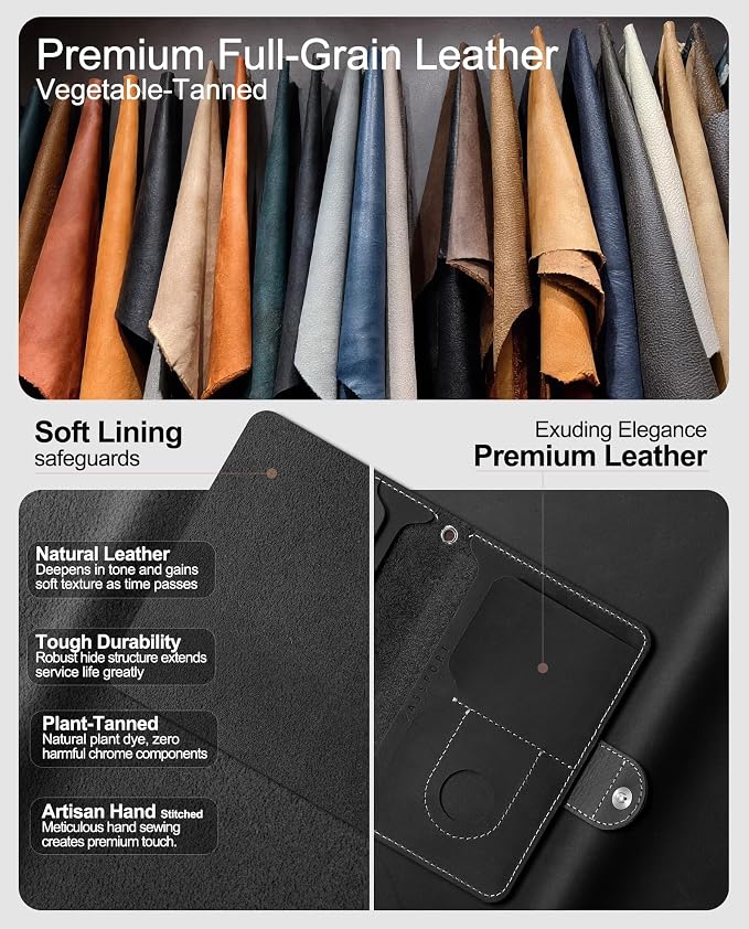 RFID Passport Holder for Travel with Hidden Airtag Slot – Genuine Leather Passport Wallet, Travel Gift for Men & Women