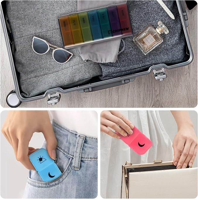 Weekly Pill Organizer 2 Times a Day, AP PM Pill Box，Detachable Pill Case | Food-Grade Material,Travel-Friendly,7 Day Pill Container Medium,Compartment holds up to 6 fish oil or 10 vitamin-Translucent